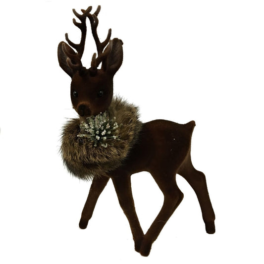 Ino Schaller Brown Flocked Male Buck Deer with Fur Collar German Figurine