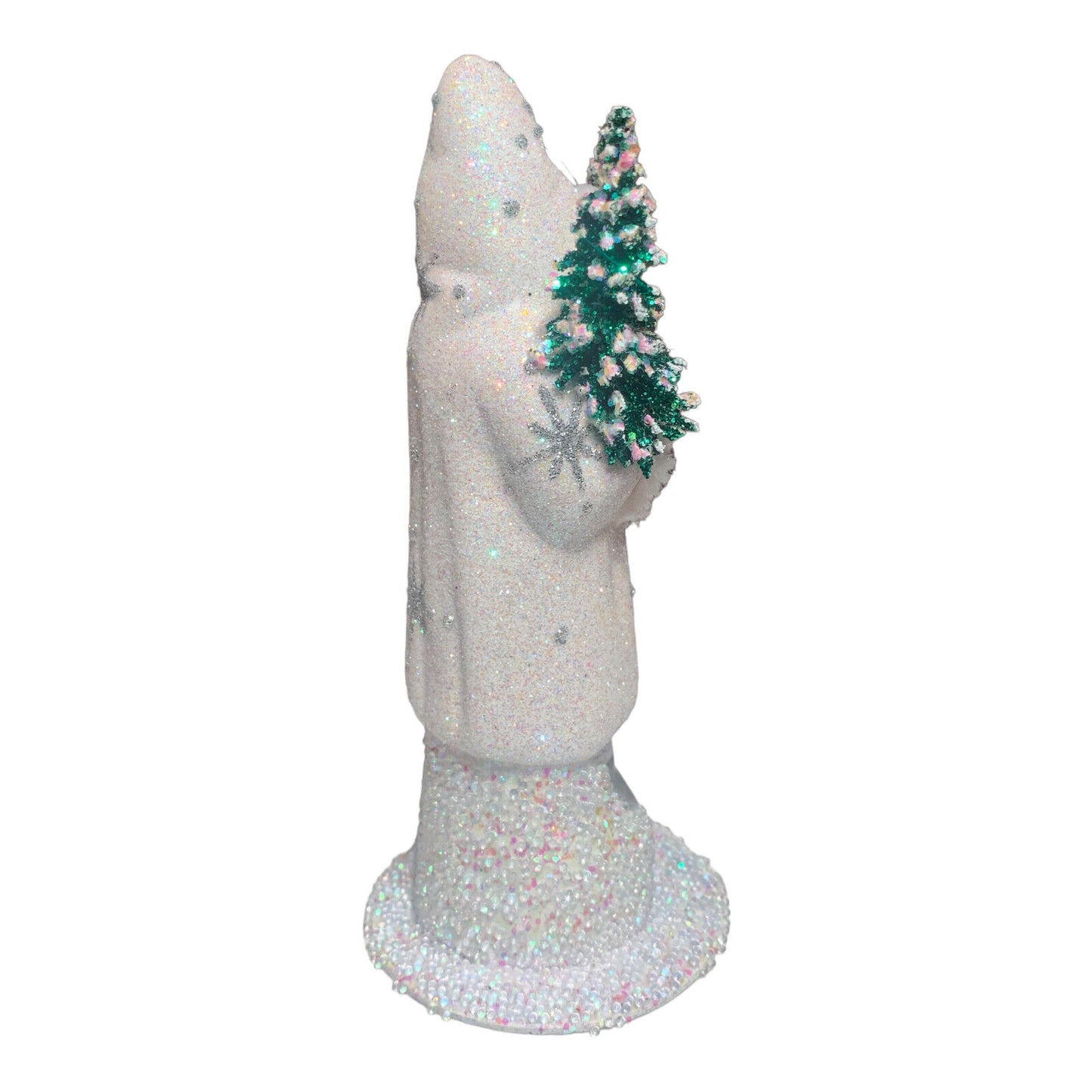 Ino Schaller White Coat Santa with Silver Stars German Paper Mache 6 Inch