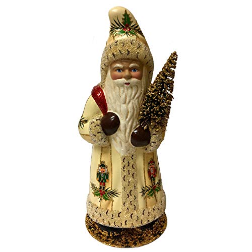 Pinnacle Peak Trading Company Ino Schaller Cream Santa with Nutcrackers German Paper Mache Candy Container