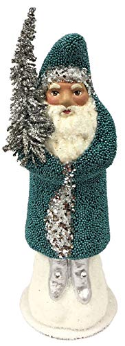 Ino Schaller Petrol Blue Beaded Santa German Paper Mache Candy Container