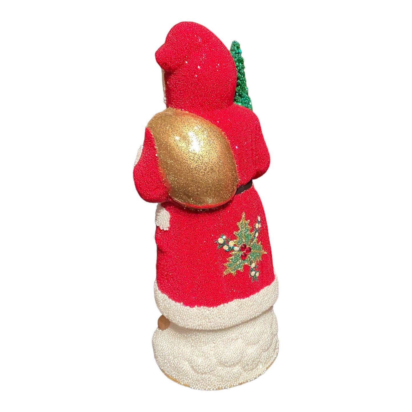 Pinnacle Peak Trading Company Ino Schaller Red Beaded Holly Leaves Santa German Paper Mache Candy Container