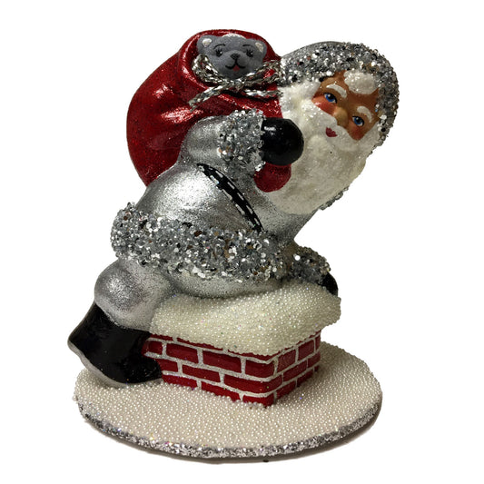 Ino Schaller Silver Santa Chimney with Gifts German Paper Mache Candy Container