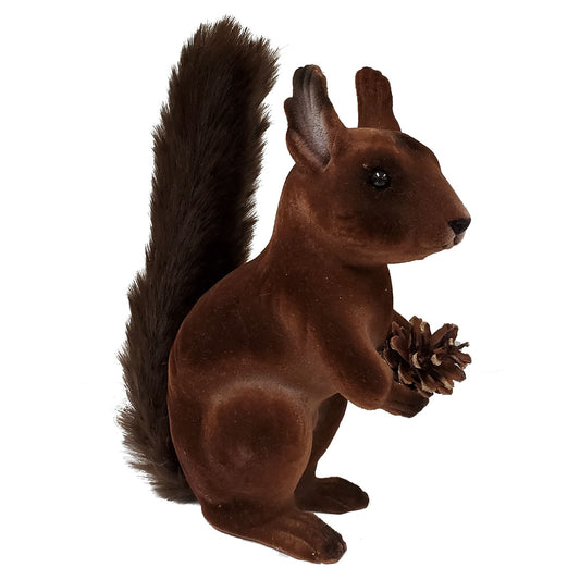 Ino Schaller Brown Flocked Squirrel Holding Pinecone German Figurine Germany