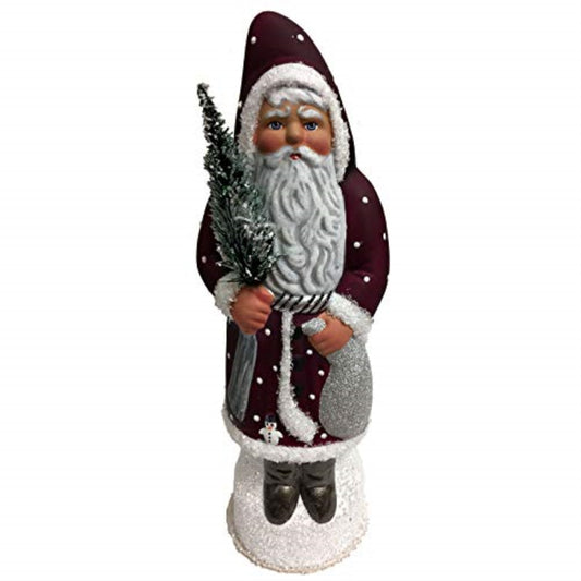 Ino Schaller Purple Santa with Snowman Coat German Paper Mache Candy Container