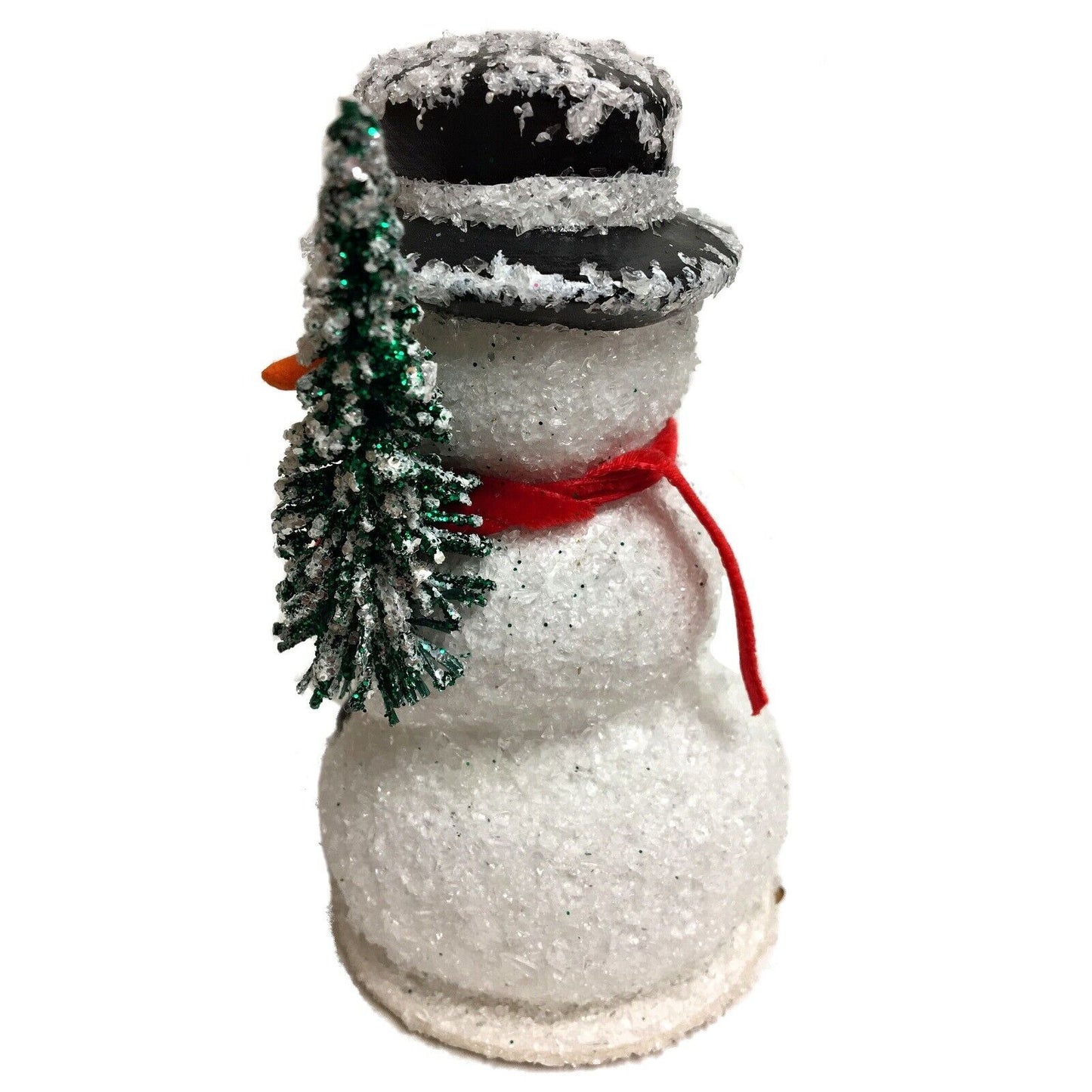 Ino Schaller Snowman with Broom and Tree German Paper Mache Candy Container