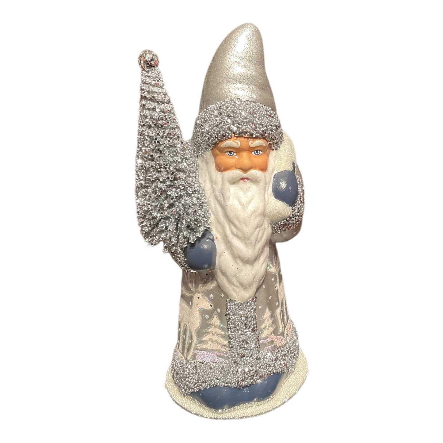 Ino Schaller Silver and White Forest Santa German Paper Mache Candy Container