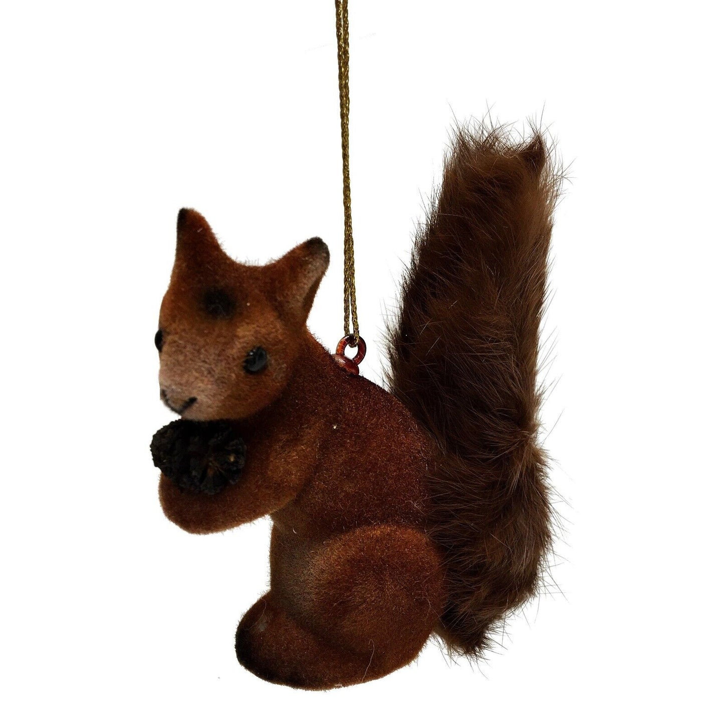 Ino Schaller Flocked Squirrel with Furry Tail German Christmas Ornament Animal