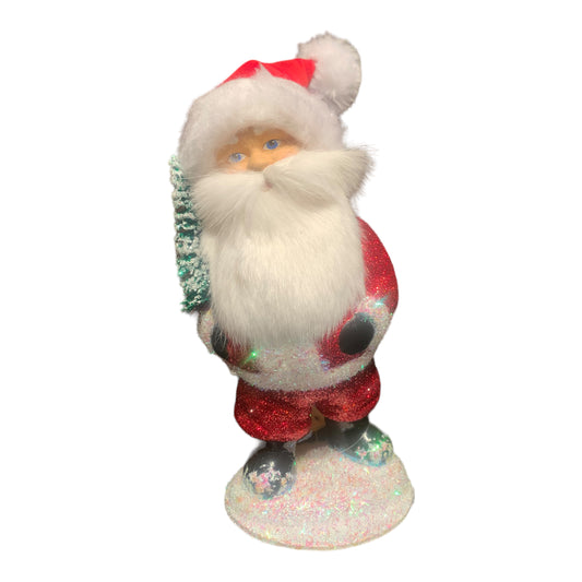 Ino Schaller Red Glitter Santa with Hat and Beard German Paper Mache 9 Inch