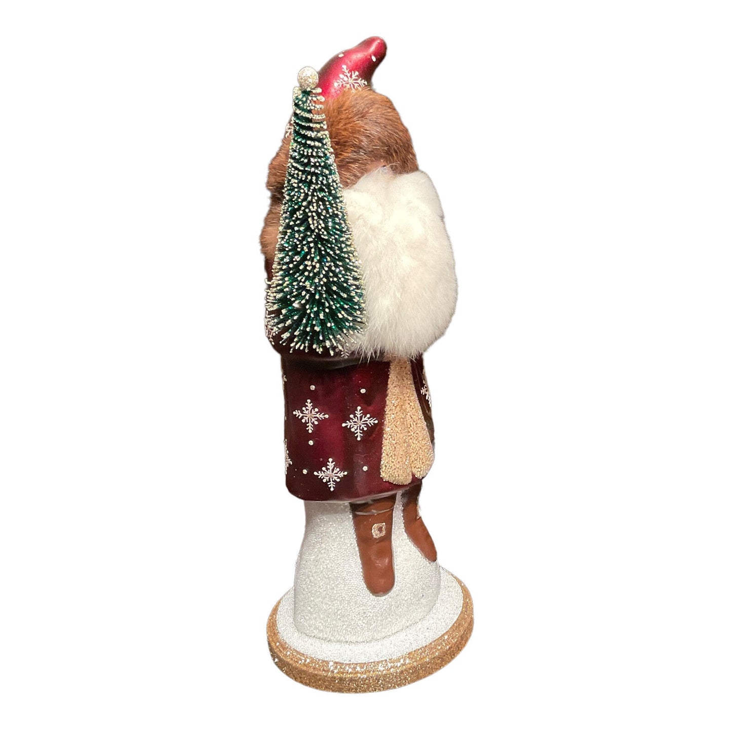 Ino Schaller Large Burgundy Santa with Snowflake Coat German Paper Mache