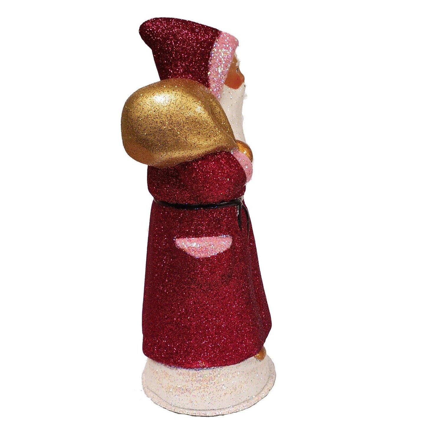 Ino Schaller Fuchsia Glitter Santa Gold Bag German Paper Mache Candy Container