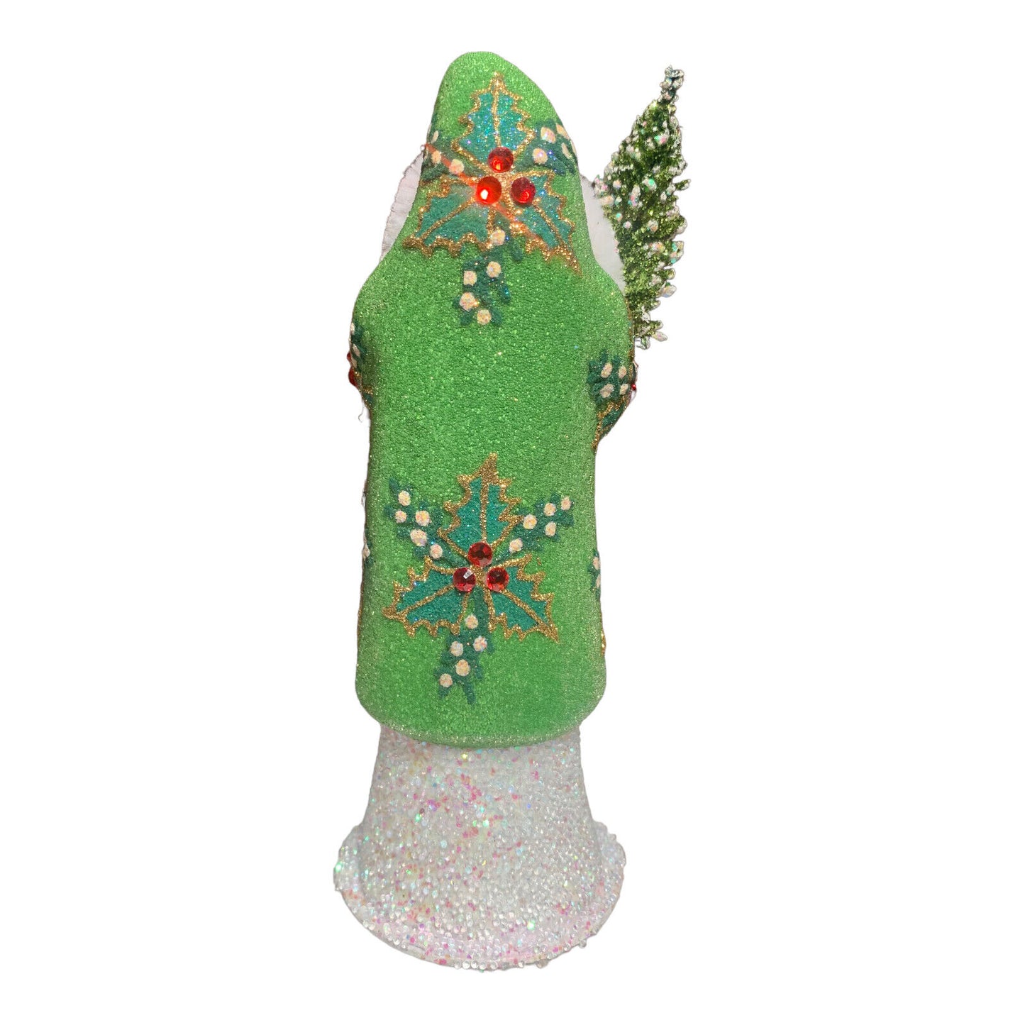 Ino Schaller Green Beaded Holly Leaf Santa German Paper Mache 7.5 Inch