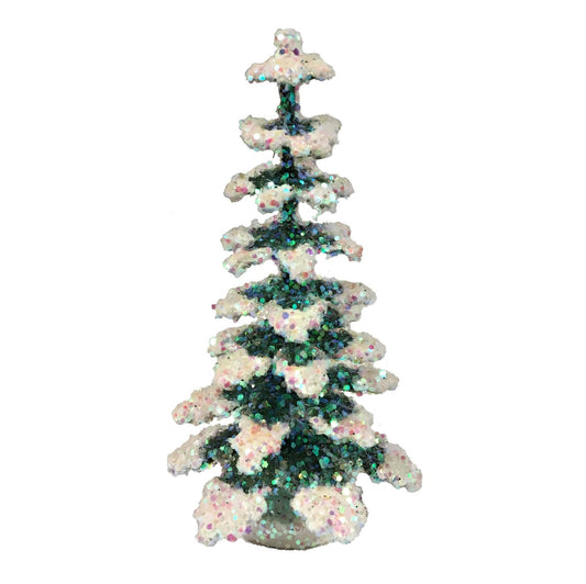 Ino Schaller Mini Glistening Spruce Tree German Christmas Paper Mache 4.5 Inch