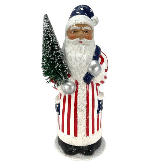 Pinnacle Peak Trading Ino Schaller Stars and Stripes American Santa German Paper Mache Candy Container