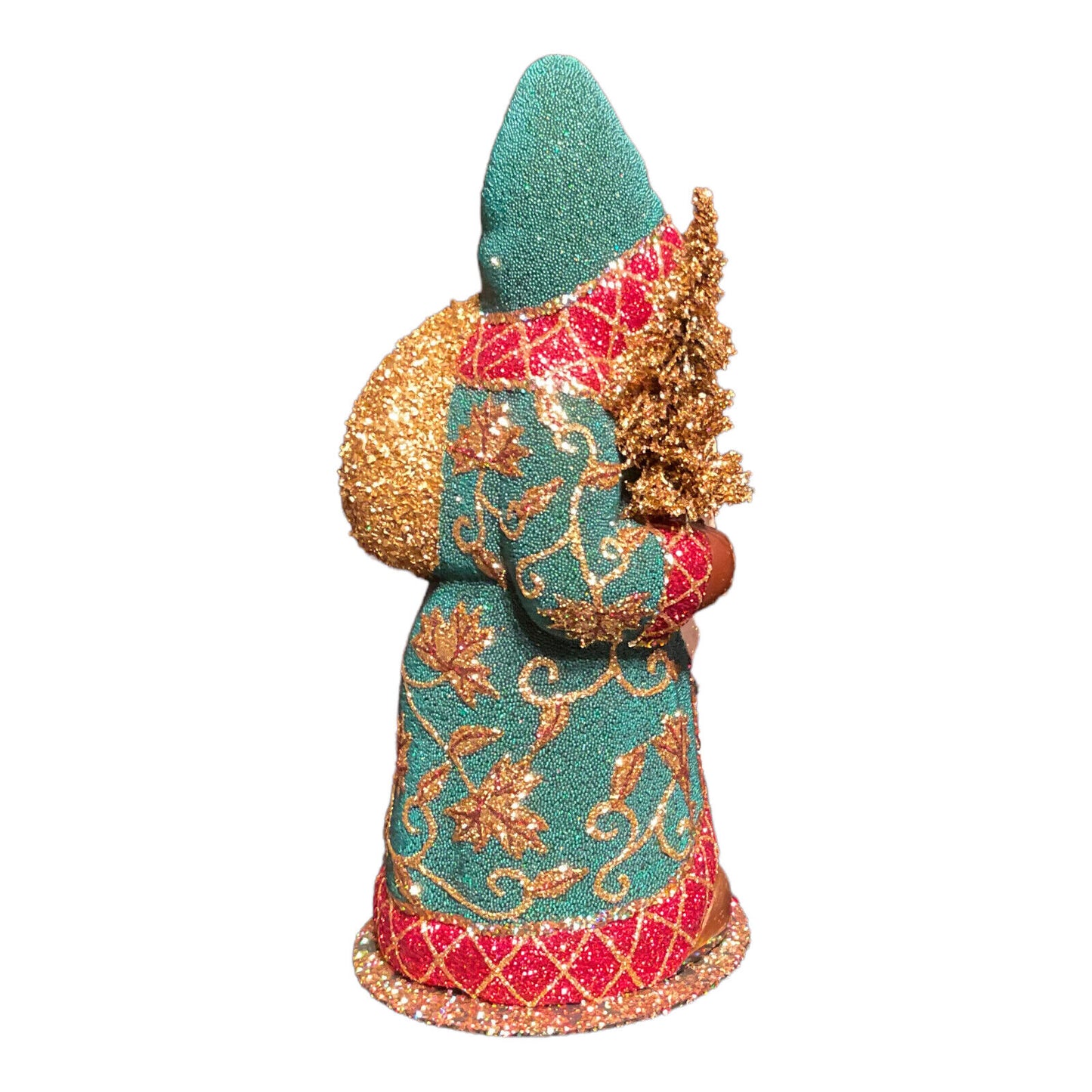 Pinnacle Peak Trading Company Ino Schaller Green Beaded Holly Leaves Santa German Paper Mache Candy Container