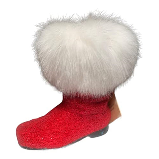 Ino Schaller Red Beaded Santa Boot with Fur Edge German Paper Mache 5 Inch
