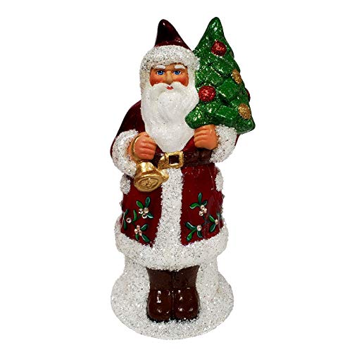 Ino Schaller Dark Red Santa with Mistletoe and Crystals German Paper Mache