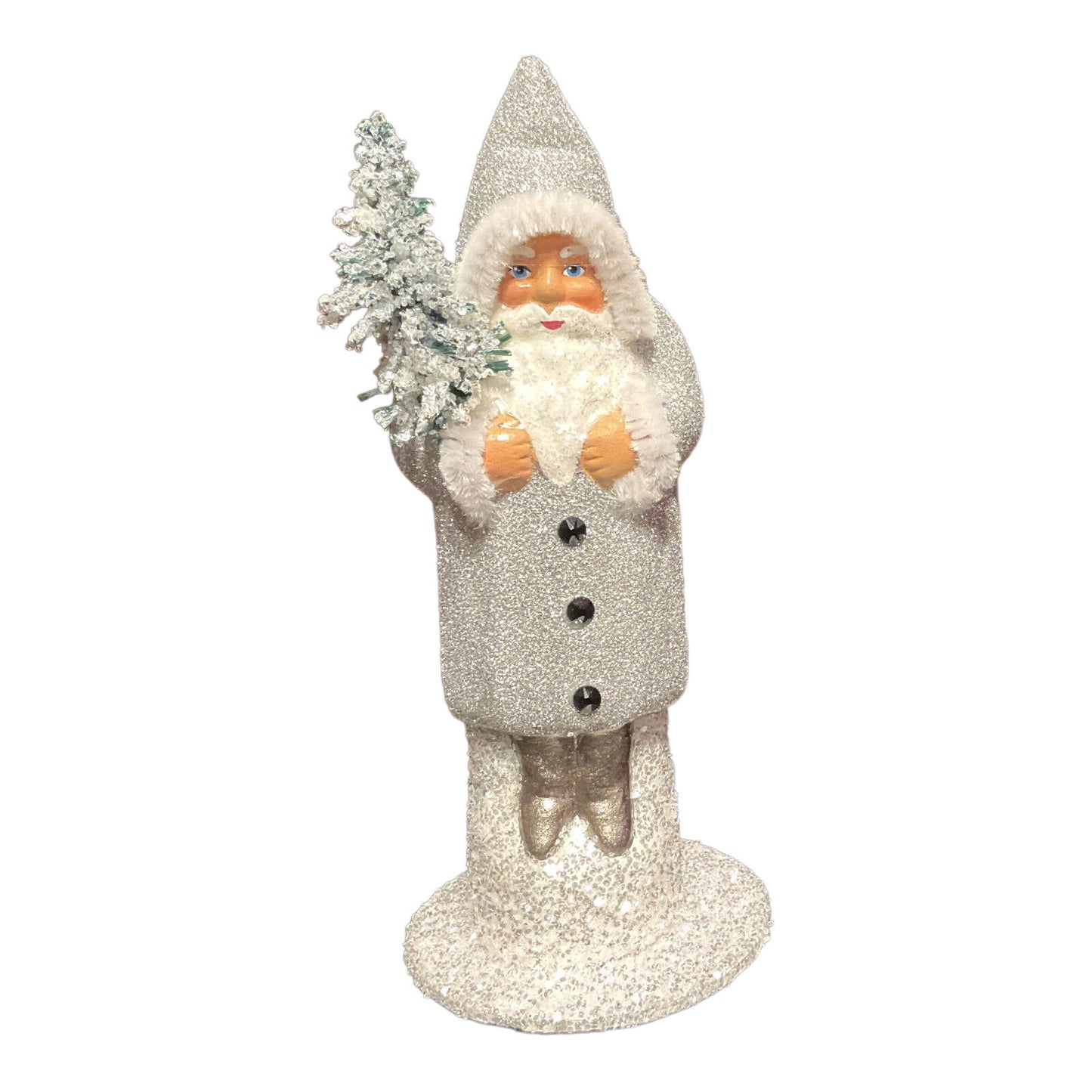 Ino Schaller Silver Santa with Black Crystals German Paper Mache Candy Container