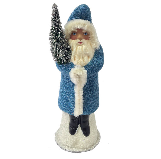 Ino Schaller Aqua Blue Beaded Santa German Paper Mache Candy Container 8 Inch