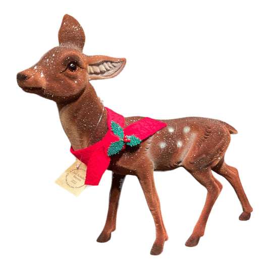 Ino Schaller Large Brown Flocked Doe Deer with Scarf German Figurine 16 inch