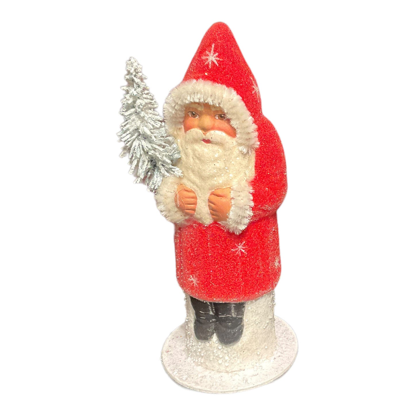 Ino Schaller Light Red Beaded Santa with Stars German Crhistmas Paper Mache