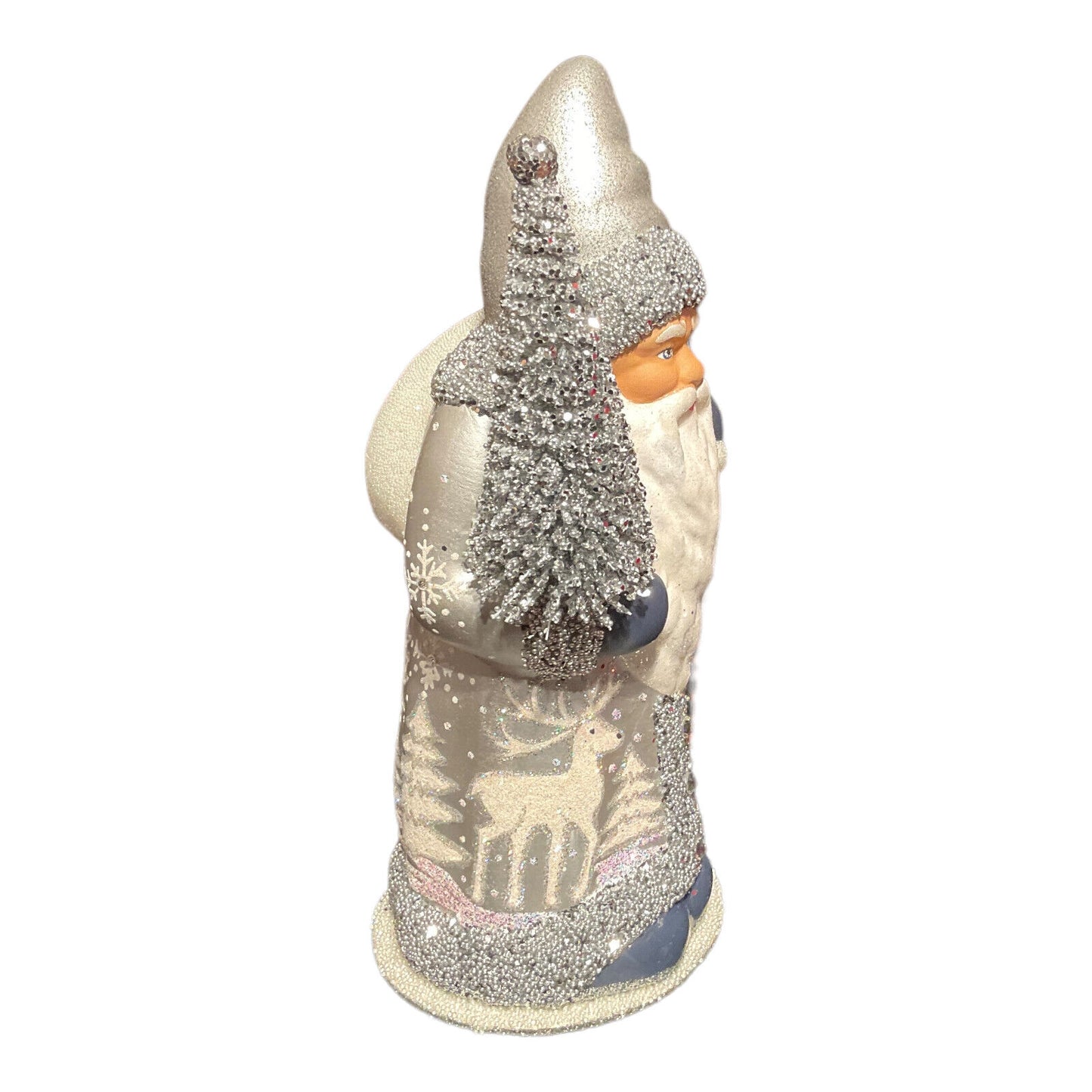 Ino Schaller Silver and White Forest Santa German Paper Mache Candy Container