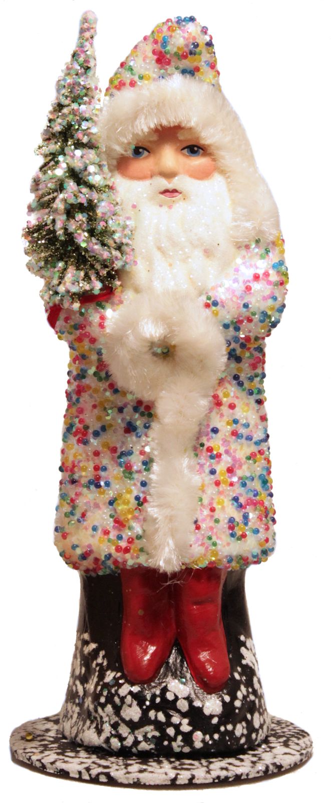 Schaller Multicolor Bead Coat Santa German Christmas Paper Mache Candy Container