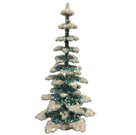 Ino Schaller Small Glistening Spruce Tree German Christmas Paper Mache 6 Inch