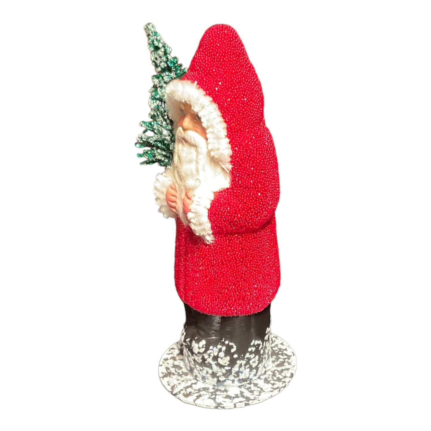 Pinnacle Peak Trading Company Ino Schaller Red Beaded Santa with Tree German Paper Mache Candy Container