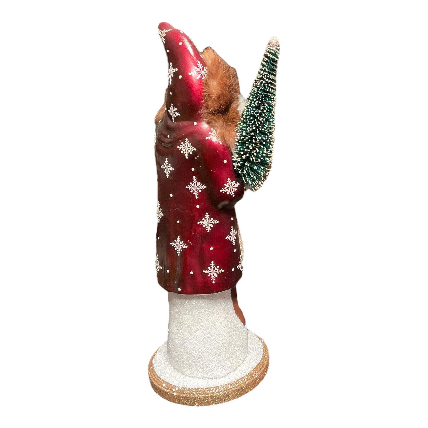 Ino Schaller Large Burgundy Santa with Snowflake Coat German Paper Mache