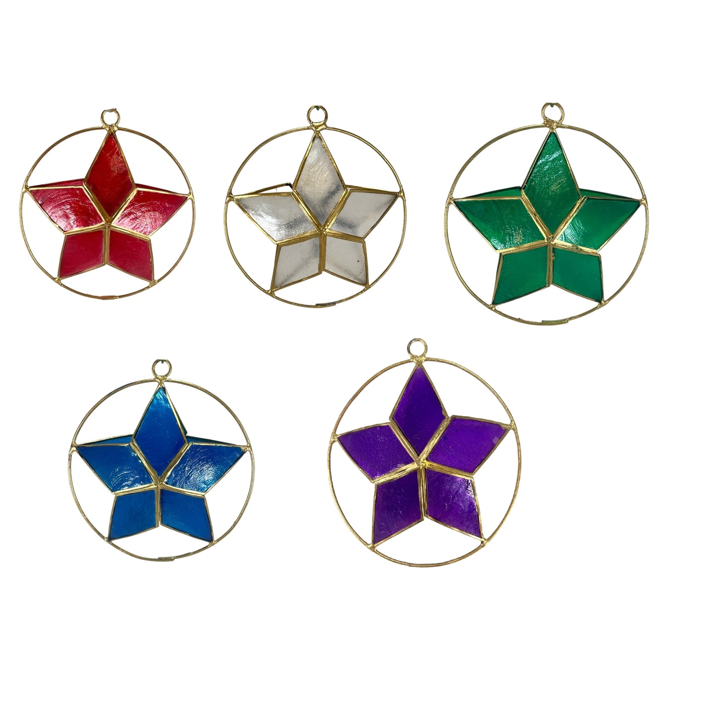 Pinnacle Peak Trading Red, White, Green, Blue or Purple Capiz Christmas Star Ornaments