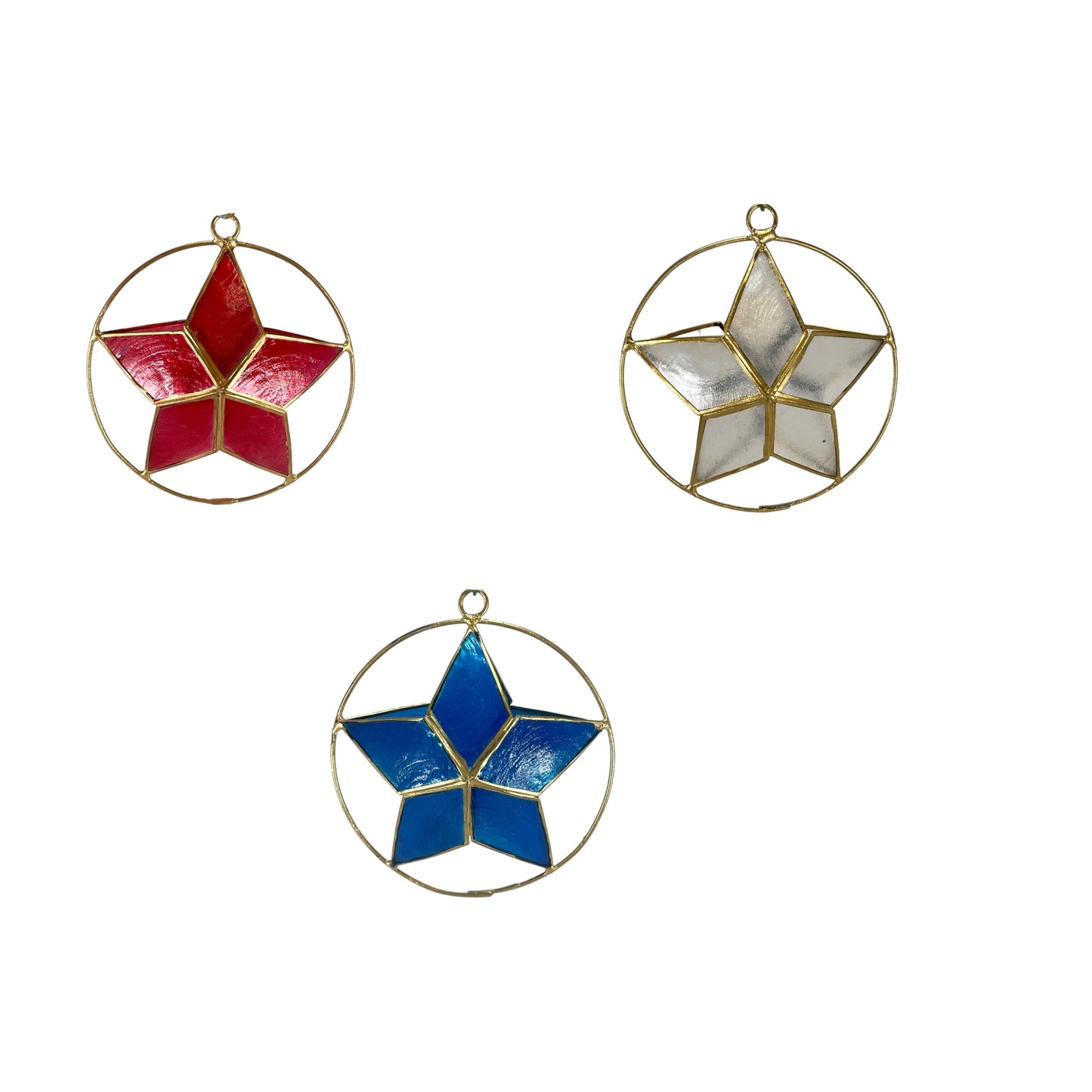 Pinnacle Peak Trading Red, White, Green, Blue or Purple Capiz Christmas Star Ornaments