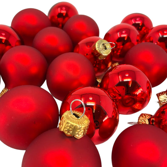 Pinnacle Peak Trading Red Shiny and Matte Polish Glass 30mm Ball Bauble Ornaments 20 Piece Made in Poland 1.2 Inch