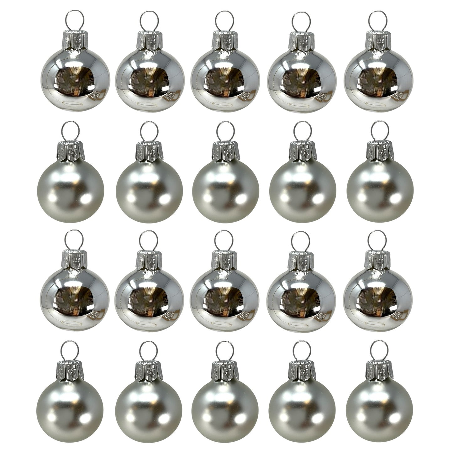 Pinnacle Peak Trading Silver Shiny and Matte Polish Glass 30mm Ball Bauble Ornaments 20 Piece Made in Poland 1.2 Inch